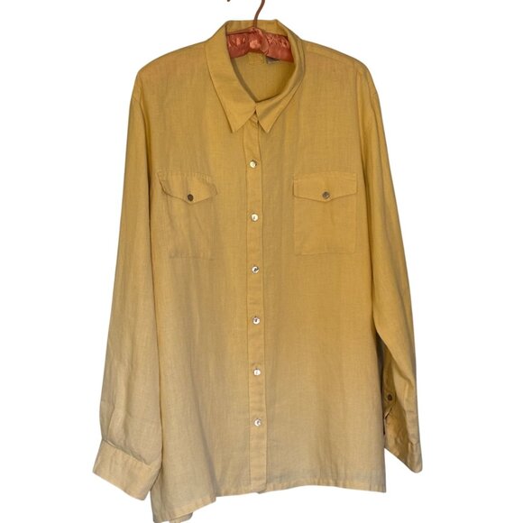 Lino By Chicos Butter Yellow Button-Up Shirt Size 3 Front Pockets 100% Linen - Picture 1 of 10